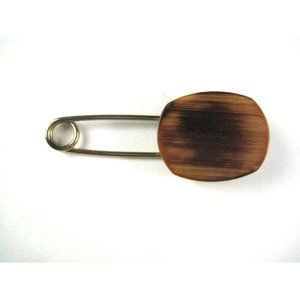 Safety Pin Brooch 2 In Vintage 50s 60s Goldtone Wooden Jewelry Modern MOD